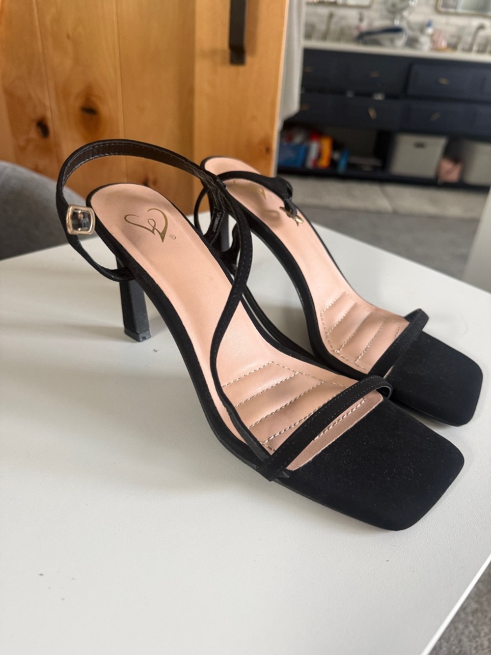 Windsor Black Square-Toe Strappy Heeled Sandals
